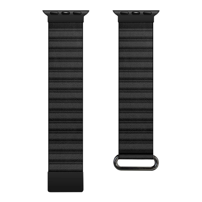 Crong Eclipse echt lederen magnetische lus bandje voor Apple Watch 44/45/46/49 mm (zwart)