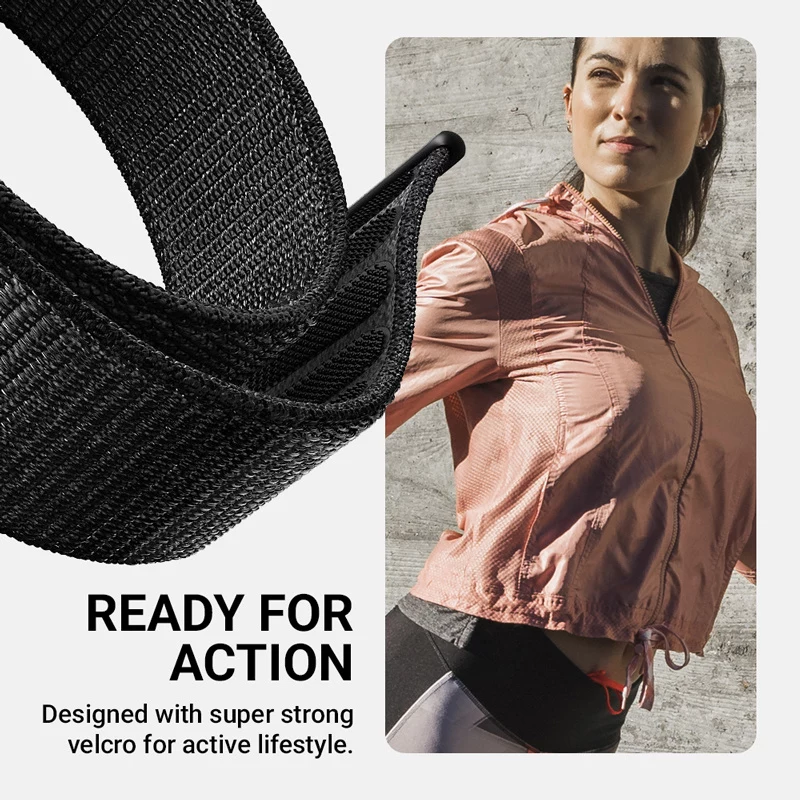 Crong Nylon Sport Loop voor Apple Watch 44/45/46/49 mm (Night Grey)