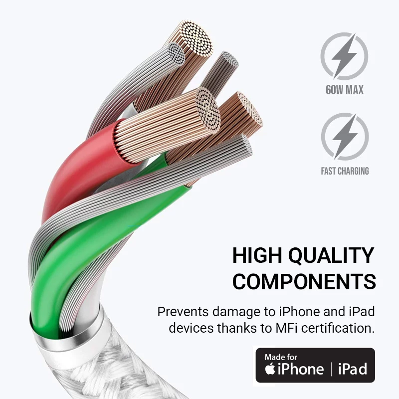 Crong Armor Link USB-C naar Lightning Fast Charging MFi-kabel 150cm wit