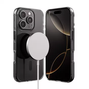 Crong Clear MAG Pro Case voor iPhone 16 Pro Max, MagSafe, zwarte rand