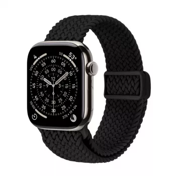 Crong Wave Band gevlochten nylon band voor Apple Watch 44/45/46/49 mm (zwart)