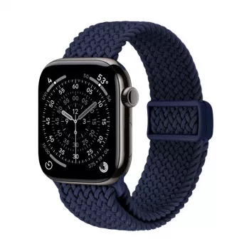 Crong Wave Band gevlochten nylon Solo Loop voor Apple Watch 44/45/46/49 mm (Navy Blue)