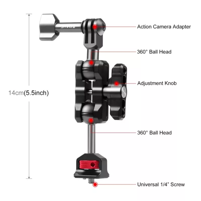 PULUZ Magic Arm 1/4 inch Mount voor GoPro / SJCAM / Xiaomi / DJI / Insta360 PU842B