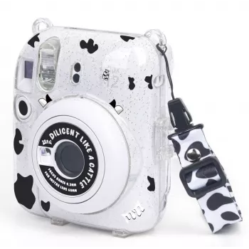 LOVEINSTANT hoesje voor Fujifilm Instax Mini 12 - koeienhuid glitzer met stickers en fototas