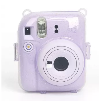 LOVEINSTANT beschermhoes voor Fujifilm Instax Mini 12 - Sweet Rabbit design, paars glitzer, met stickers en fototas