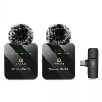 PULUZ PU648B 2x draadloze lavalier-microfoon voor USB-C-smartphones, tablets, laptops - 2,4 GHz, omnidirectioneel, plug and play