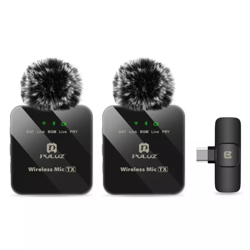 PULUZ PU648B 2x draadloze lavalier-microfoon voor USB-C-smartphones, tablets, laptops - 2,4 GHz, omnidirectioneel, plug and play