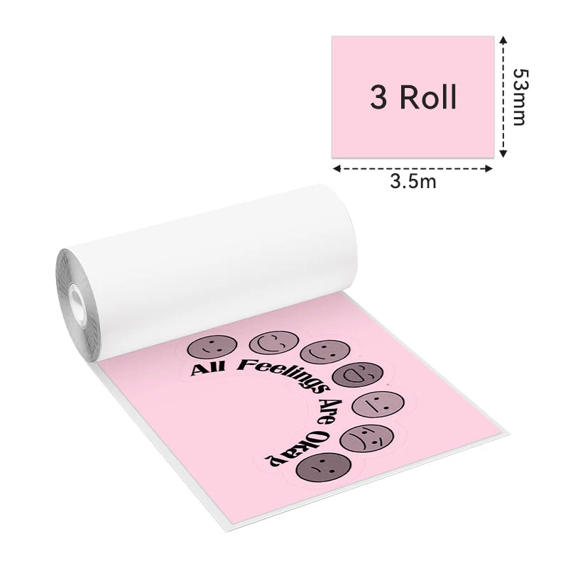 Phomemo kleur thermisch papierrollen 53mm x 6,5m 3-pack voor T02 M02 PRO M03 M04S