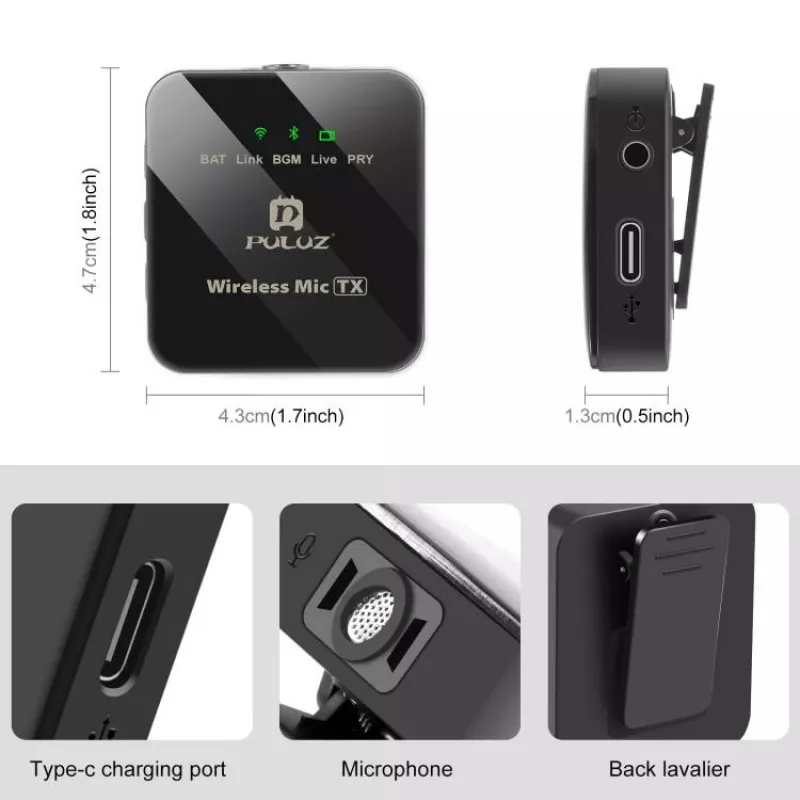 PULUZ PU3153B draadloze Bluetooth microfoon 3,5mm TRS/TRRS voor telefoon camera