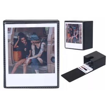 LOVEINSTANT foto-opbergbox voor 100 afdrukken - compatibel met Fuji Instax Wide, Square, Polaroid 600, Now - zwart met kijkvenster