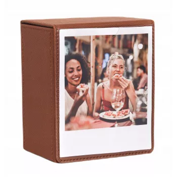 LOVEINSTANT foto-opbergbox voor 100 instantfoto's, compatibel met Fuji Instax Wide, Square, Polaroid 600, i-Type (Now) - bruin met kijkvenster