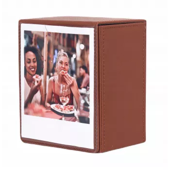 LOVEINSTANT foto-opbergbox voor 100 instantfoto's, compatibel met Fuji Instax Wide, Square, Polaroid 600, i-Type (Now) - bruin met kijkvenster