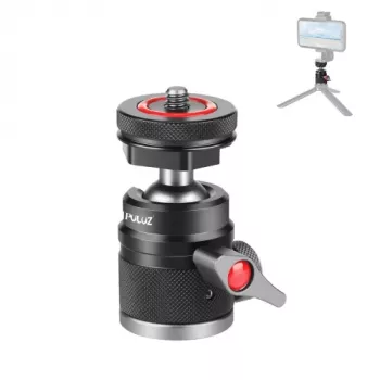 PULUZ mini-kogelkop 3D met 1/4 inch schroef en 2 koudeschoehouders, draagvermogen 3 kg, zwart PU3075B