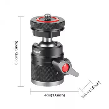 PULUZ mini-kogelkop 3D met 1/4 inch schroef en 2 koudeschoehouders, draagvermogen 3 kg, zwart PU3075B