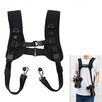 PULUZ dual-camera riem voor 2 DSLR-camera's, snelgesp, verstelbare schouderriemen, zwart (PU6002)