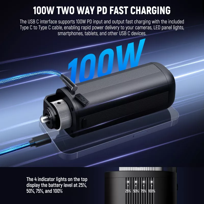 NEEWER PH74E powerbank-grip 100W voor COB LED-lamp USB-C DC