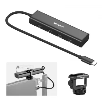 NEEWER PS020E USB-C hub 4-in-1 met 5x USB-C 10Gbps 100W PD, flitsschoenhouders en 1/4 inch-schroefdraad
