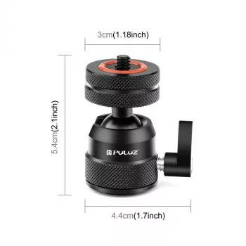 PULUZ kogelkop voor camera 3D 1/4 inch schroefdraad 2x flitsschoen ISO tot 3 kg PU1057B