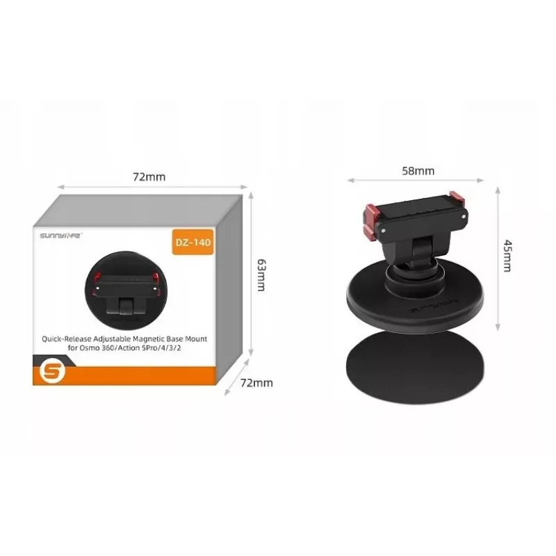 SUNNYLIFE magnetische quick release mount 1/4 inch basis voor DJI Osmo Action 5 Pro 4 3 2 / Insta360 - zwart