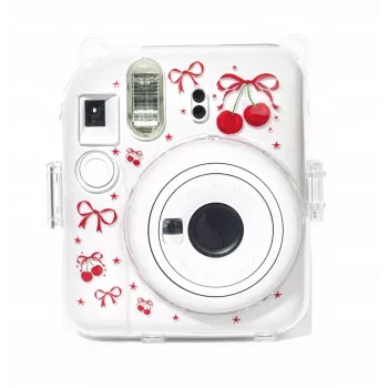 LOVEINSTANT harde beschermhoes voor Fujifilm Instax Mini 12 - rood kersenpatroon met schouderband