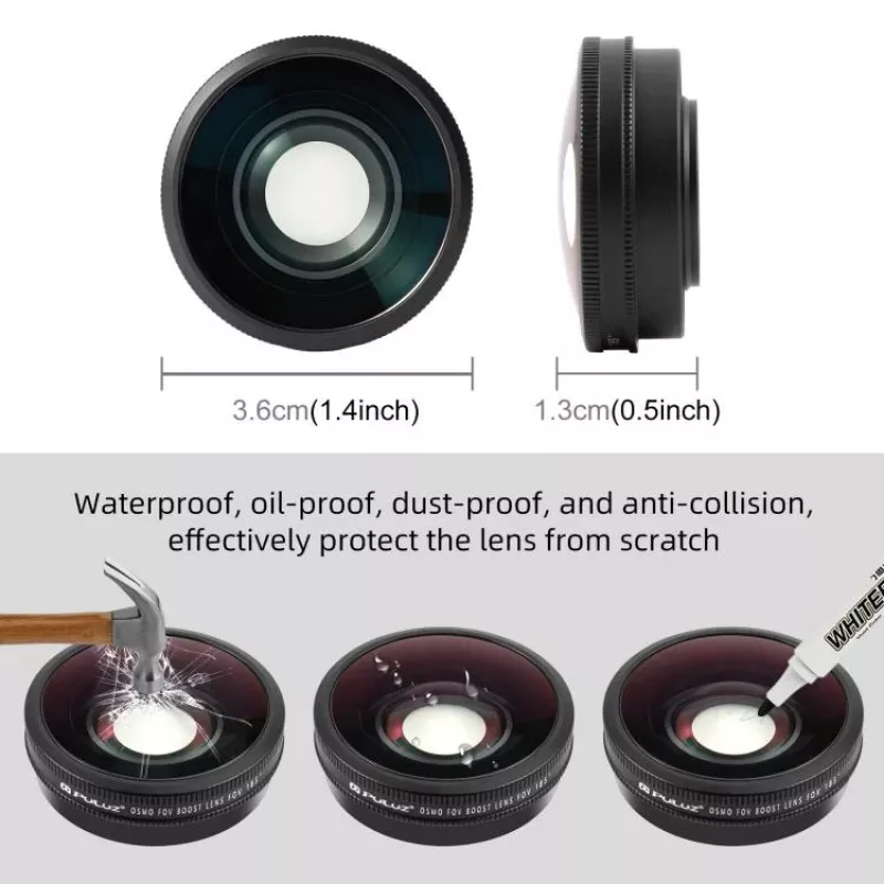 PULUZ groothoekobjectief FOV Boost 185° voor DJI Osmo Action 6 / HD-glas / PU1103