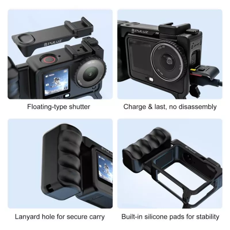 PULUZ framebevestiging + greep + koudeschoenadapter voor DJI Osmo Action 6 / PU1096B
