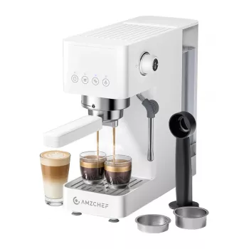 AMZCHEF CE-EM3131-WT piston koffiezetapparaat (wit) - 20 bar espressomachine met stoompijpje