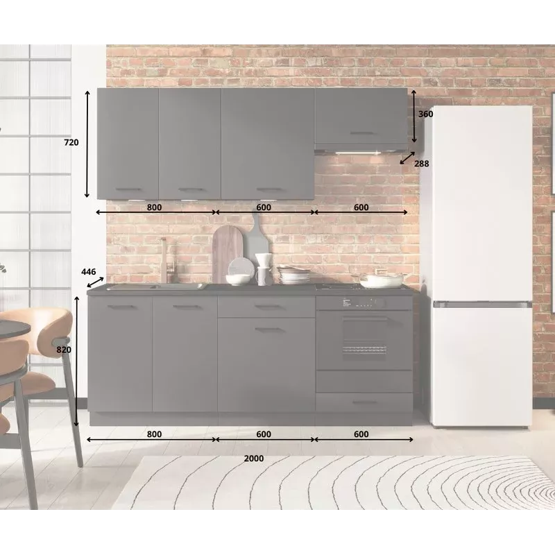 STOLKAR Cosmo Design ANIKA Graphite/Graphite 2.0 keukenmeubelset - 6-delig