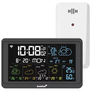 Levenhuk Wezzer PLUS LP80 weerstation met kleuren-LCD-display, draadloze sensor, zwart