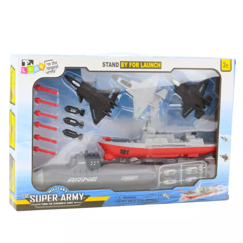 LEAN TOYS Militair set schip onderzeeër straaljagers raketten
