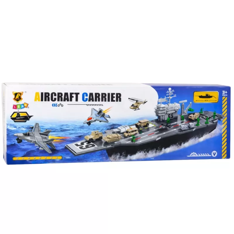 LEAN TOYS Groot militair vliegdekschip met straaljagers, tanks en voertuigen 70 cm