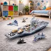 LEAN TOYS Groot militair vliegdekschip met straaljagers, tanks en voertuigen 70 cm