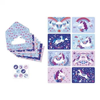 Janod Dreamland Unicorn Kantoorartikelen Set 40 Stuks - Uitnodigingen, Bedankkaartjes, Enveloppen, Stickers, Pen