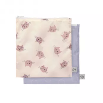 Lassig Snack Bag Set 2-pack Tiny Team Cat herbruikbare ritszakjes