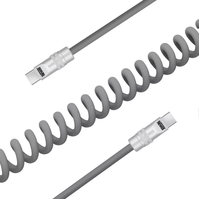 Newell USB-C naar USB-C kabel 100W, 1,5m, siliconen, gewikkeld, grijs