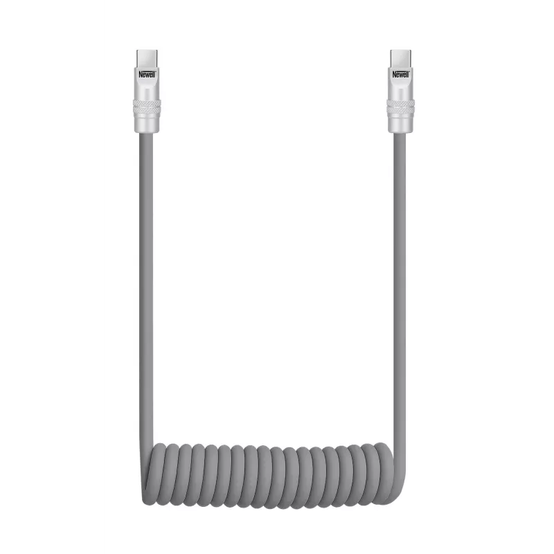 Newell USB-C naar USB-C kabel 100W, 1,5m, siliconen, gewikkeld, grijs