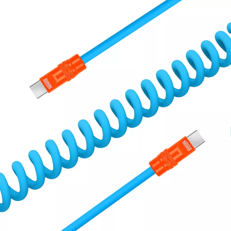 Newell USB-C naar USB-C kabel 100W 1,5m siliconen gewikkeld blauw-oranje
