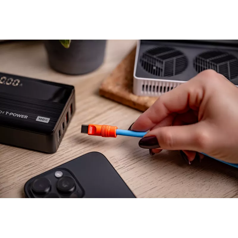 Newell USB-C naar USB-C kabel 100W 1,5m siliconen gewikkeld blauw-oranje