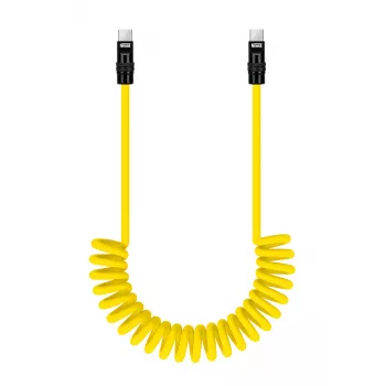 Newell USB-C naar USB-C kabel 100W, 1,5m, siliconen, gewikkeld, geel-zwart