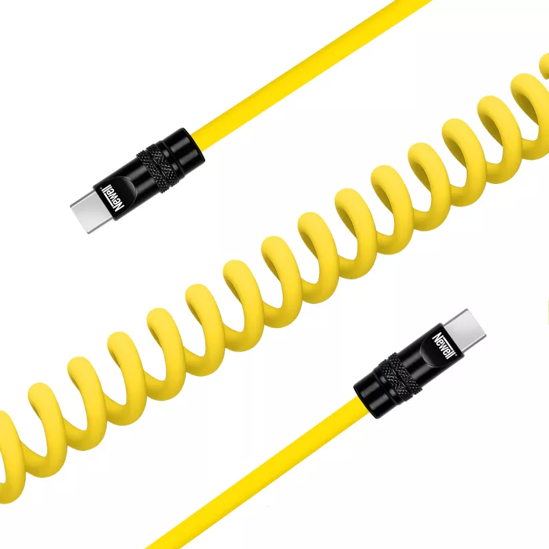Newell USB-C naar USB-C kabel 100W, 1,5m, siliconen, gewikkeld, geel-zwart