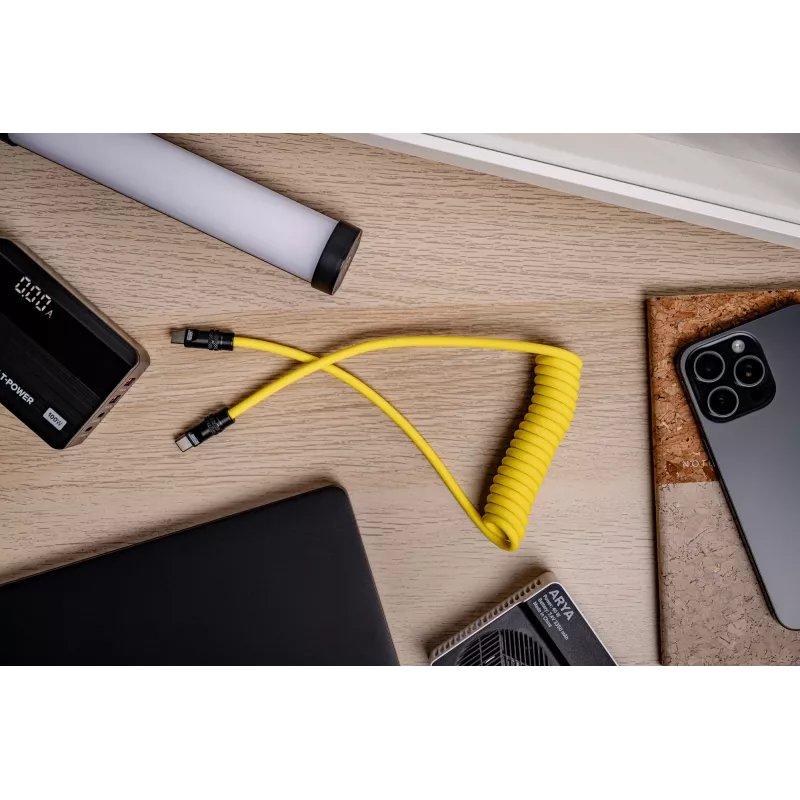 Newell USB-C naar USB-C kabel 100W, 1,5m, siliconen, gewikkeld, geel-zwart