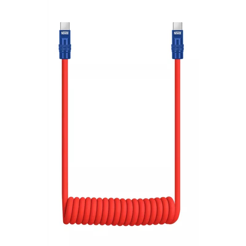 Newell USB-C naar USB-C kabel 100W 1,5m siliconen spiraalkabel rood-marineblauw