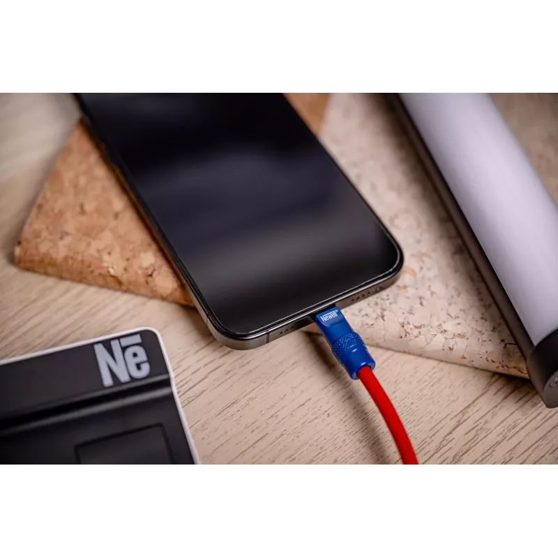 Newell USB-C naar USB-C kabel 100W 1,5m siliconen spiraalkabel rood-marineblauw
