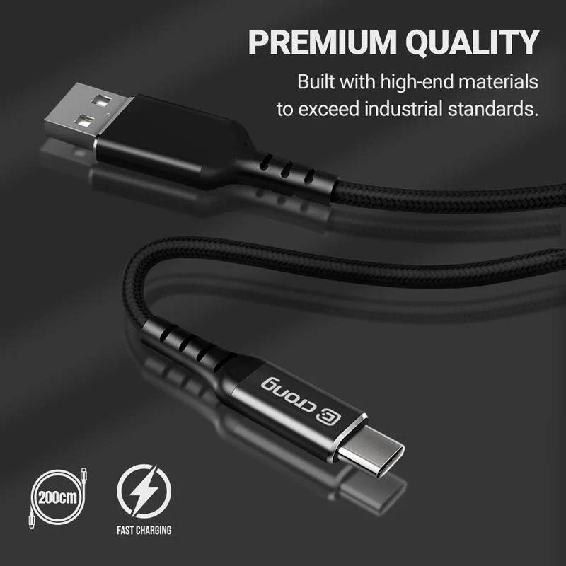 Crong Armor Link USB-C naar USB-C-kabel 100W PD 5A 200cm zwart