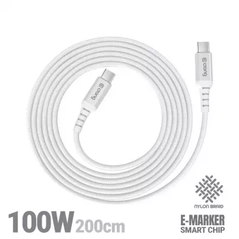 Crong Armor Link USB-C naar USB-C-kabel 100W PD 5A 200cm wit