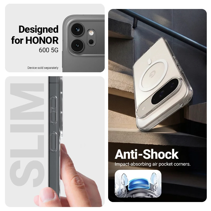 Crong Hybrid Clear Magnetic Case voor Honor 600 5G, MagSafe-compatibel, transparant