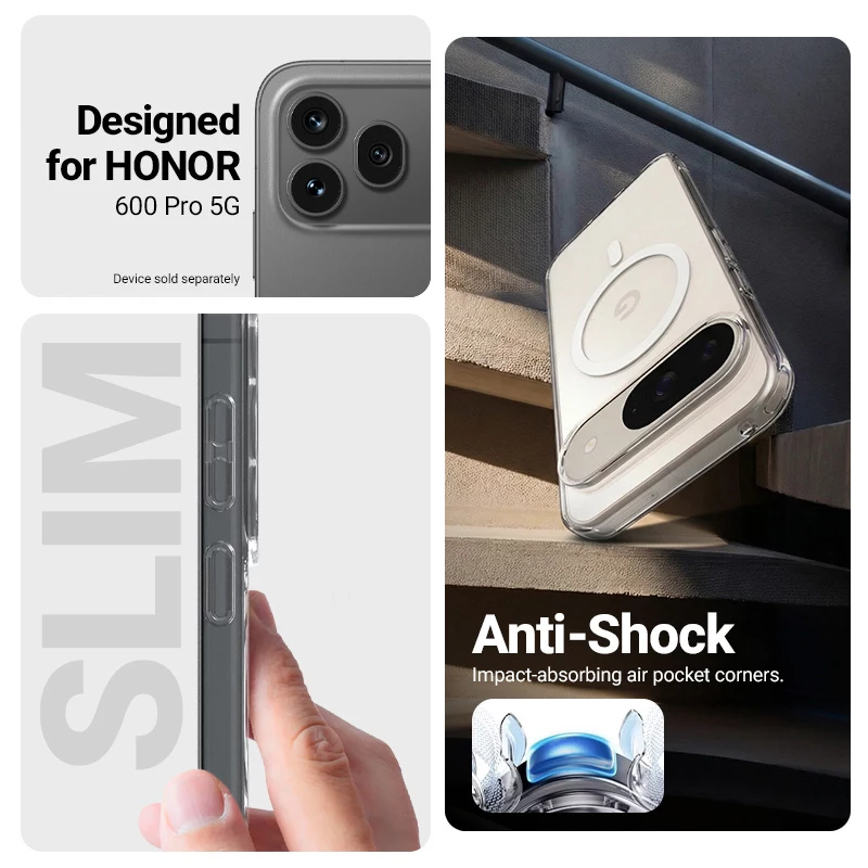 Crong Hybrid Clear Magnetic Case voor Honor 600 Pro 5G, MagSafe-compatibel, transparant