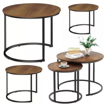 LEAN set van 3-in-1 ronde salontafels, vintage, natuurlijk hout, 51 cm, 40 cm, 30 cm