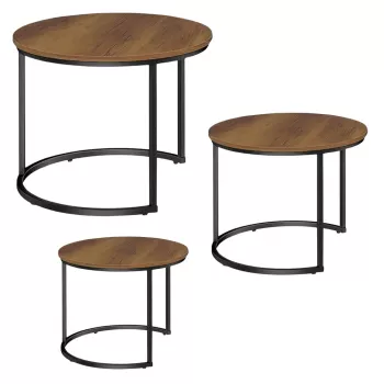 LEAN set van 3-in-1 ronde salontafels, vintage, natuurlijk hout, 51 cm, 40 cm, 30 cm