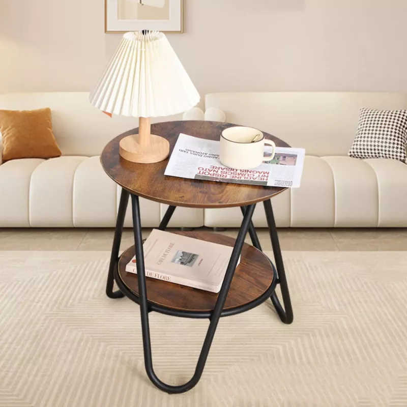 LEAN ronde salontafel met extra legplank industrial vintage 40x42 cm